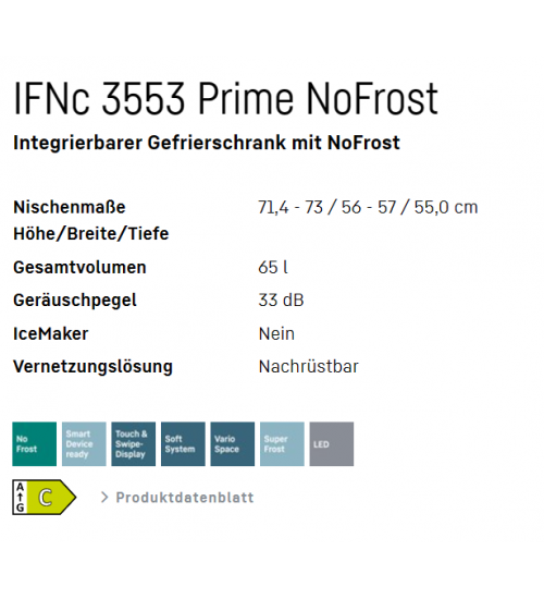 LIEBHERR利勃海尔 IFNc 3553 Prime嵌入式冰箱 无霜